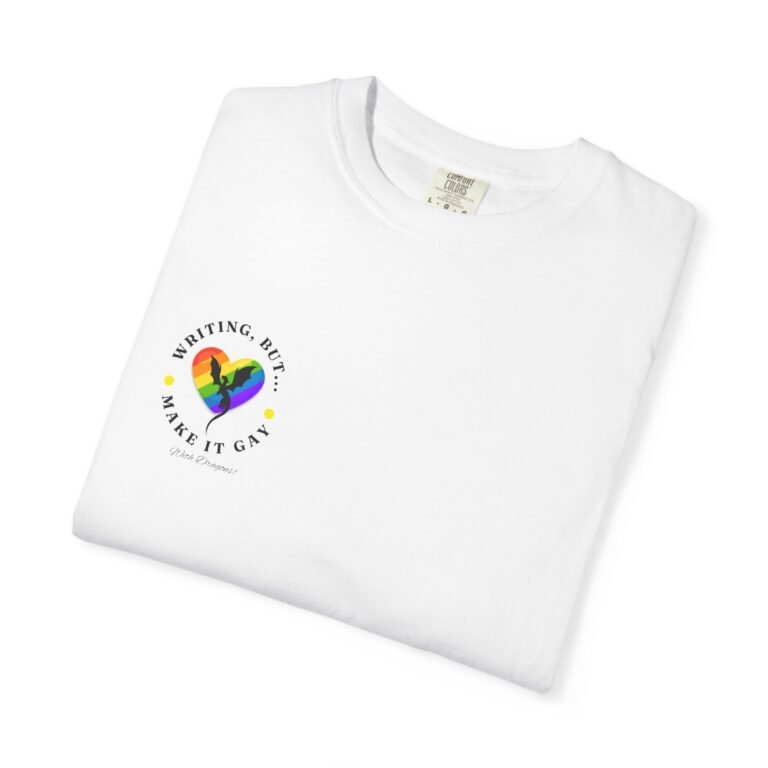 Author Store writing, but make it gay t shirt | rainbow heart dragon back print